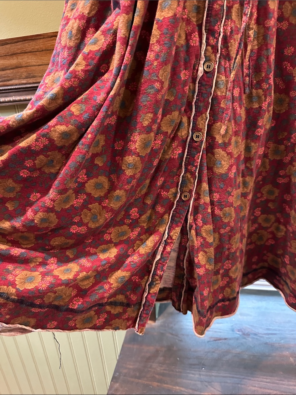 NATURAL LIFE Burgundy Floral Long-Sleeve Drawstring Waist Dress - Picture 4 of 4